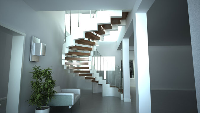 Spirálové schodiště Cobra je výraznou dominantou interiéru.